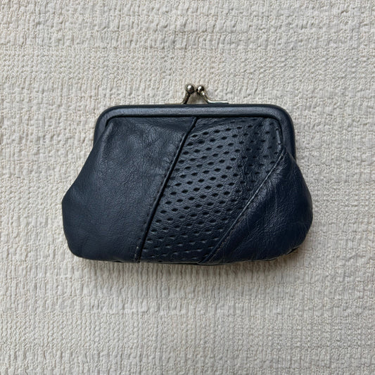 hand-painted vintage gimbels leather coin purse | croissant original art kiss-lock pouch