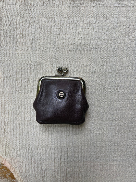 hand-painted vintage étienne aigner italian leather coin purse | coffee cup original art kiss-lock pouch