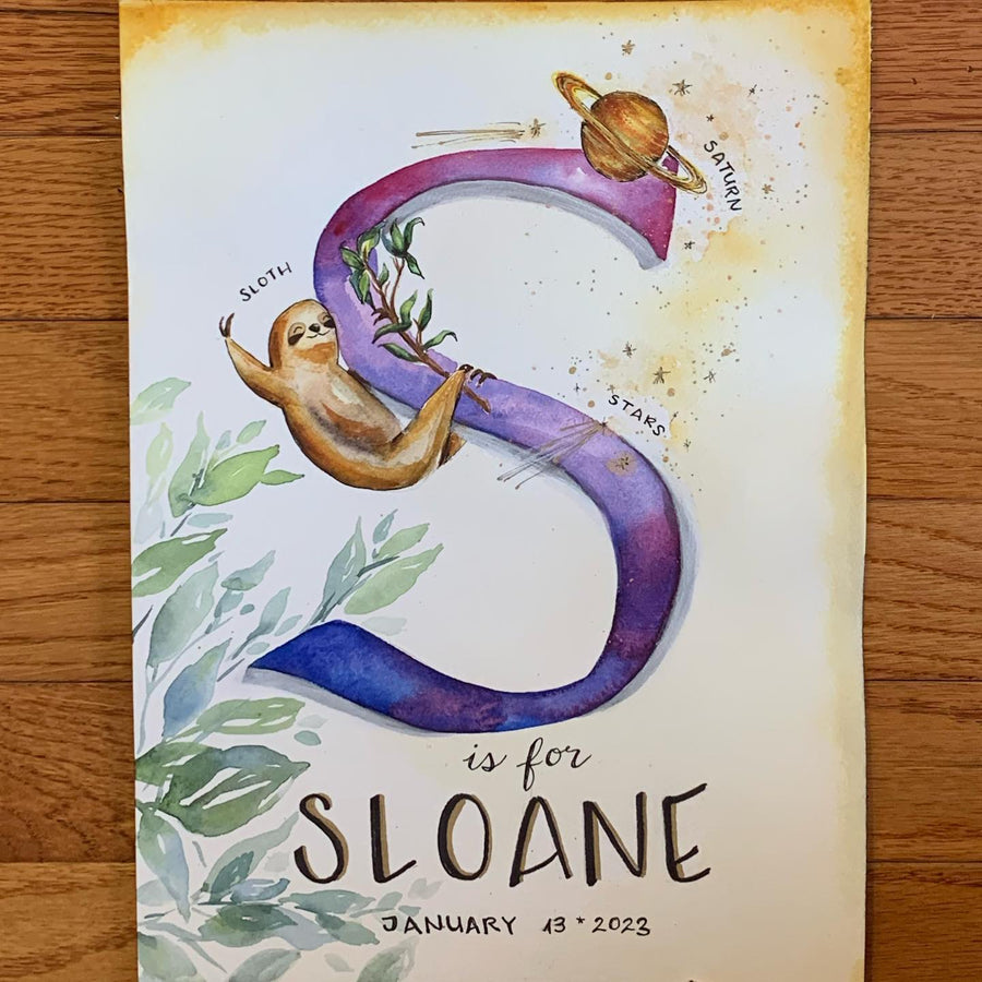illustrated watercolor monogram letter s