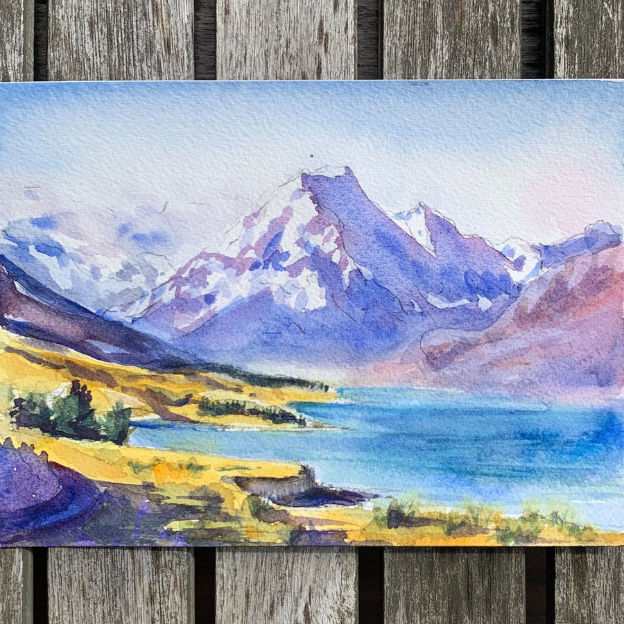 watercolor mountain lake landscape