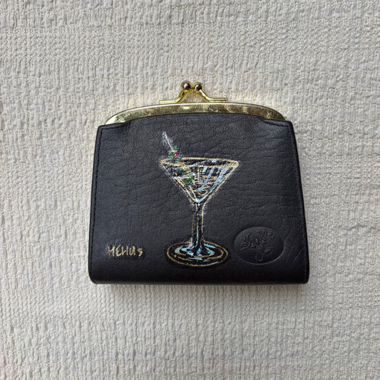 hand-painted vintage buxton leather coin purse | martini original art kiss-lock pouch