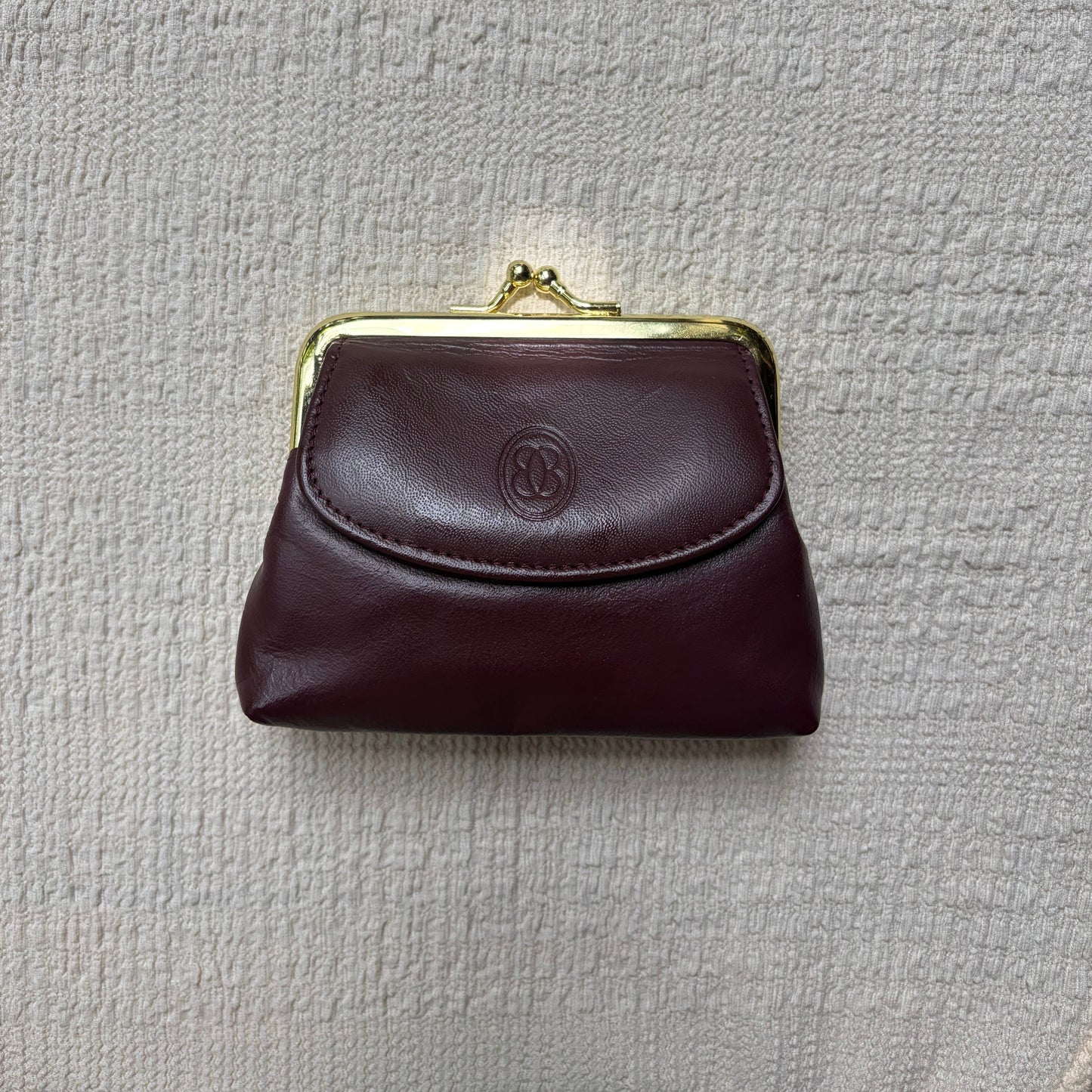 hand-painted vintage buxton leather coin purse | croissant original art kiss-lock pouch
