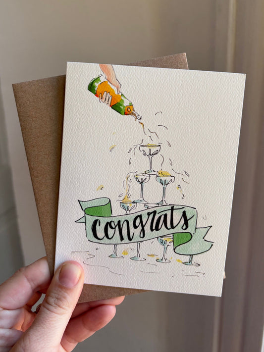 congrats champagne watercolor greeting card by arthus, set of 10 with kraft envelopes