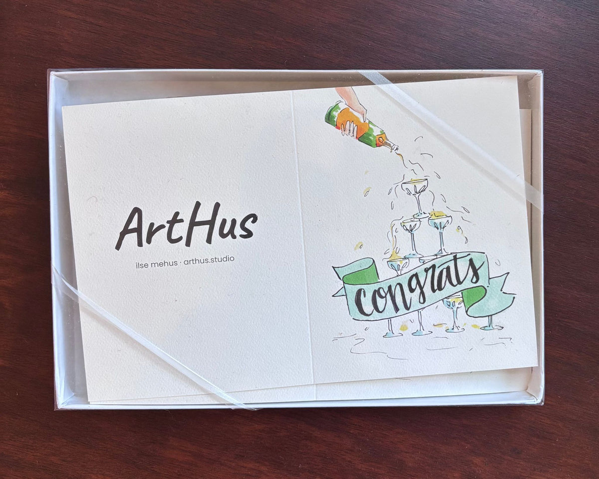 arthus congrats champagne card with lined kraft envelope