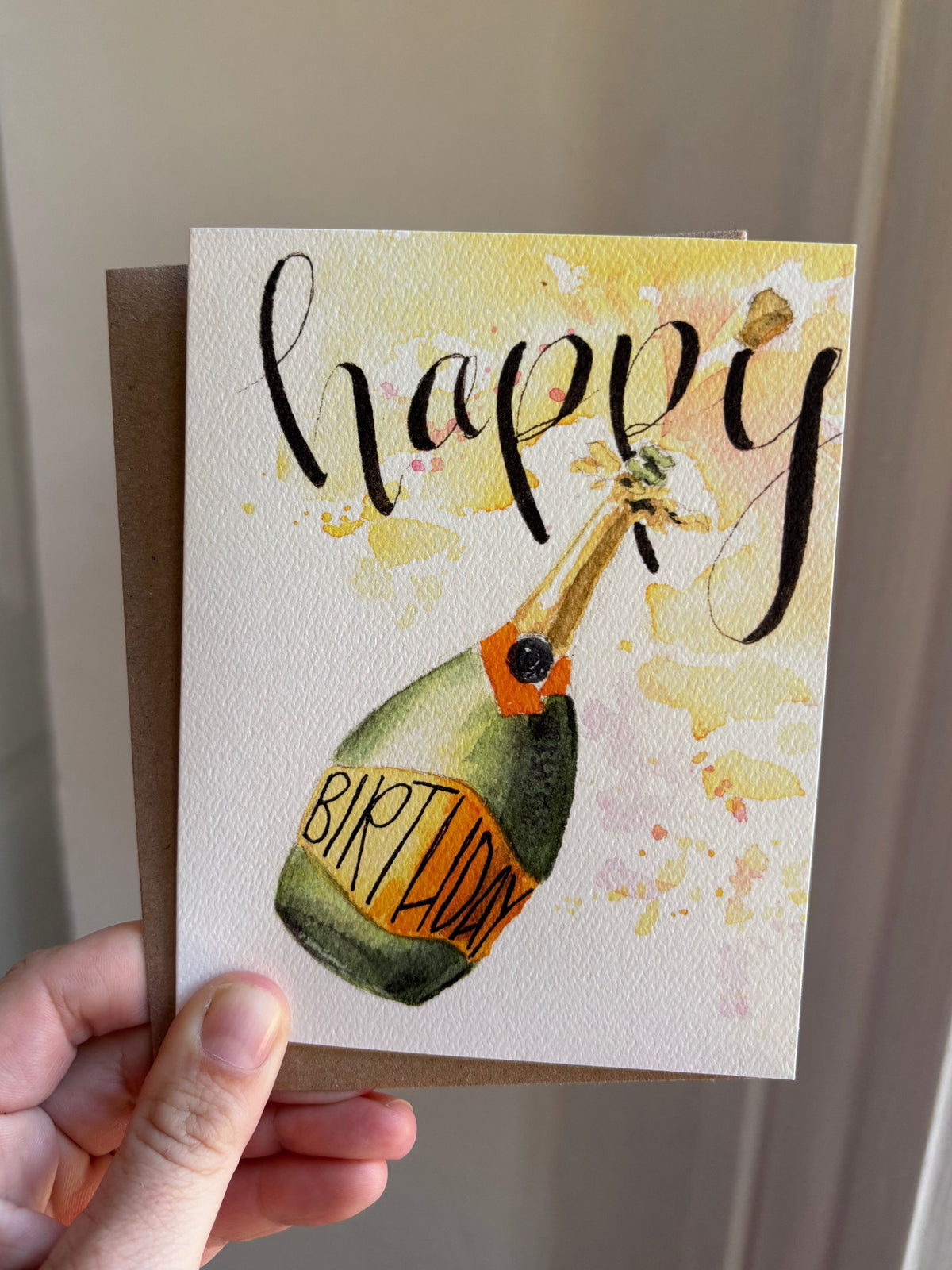 happy birthday watercolor greeting card by arthus, set of 10 with kraft envelopes