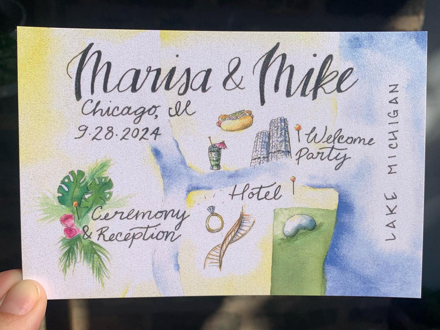 custom watercolor wedding welcome map