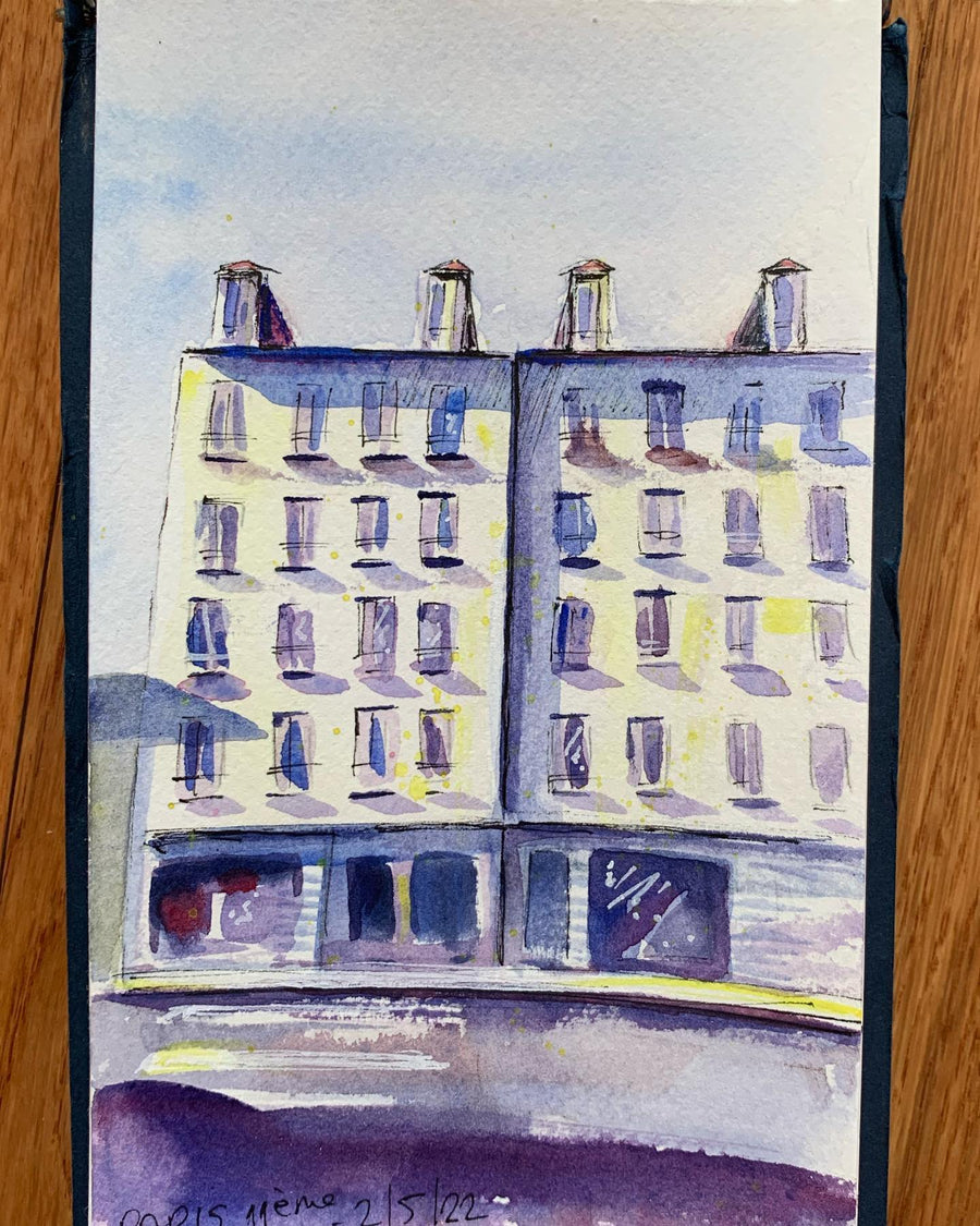 watercolor parisian apartment building